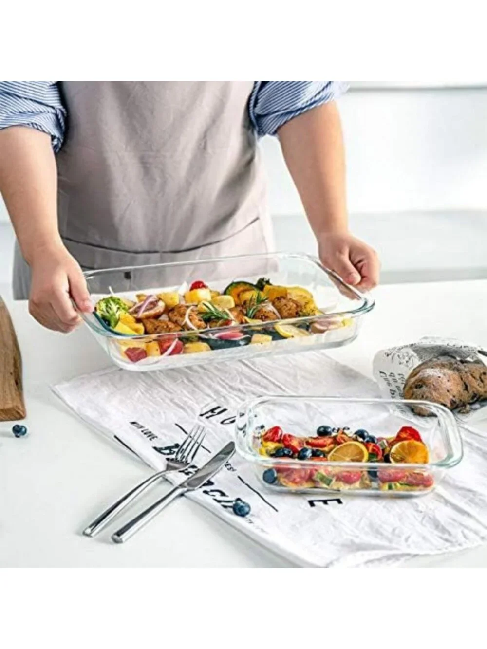 8-Piece Deep Glass Baking Dish Set with Lids, BPA-Free, Oven Safe, Red